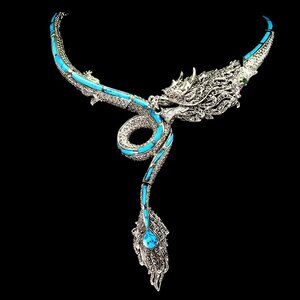 TURQUOISE MARCASITE STERLING SILVER DRAGON NECKLACE BRACELET RING EARRINGS NWOT